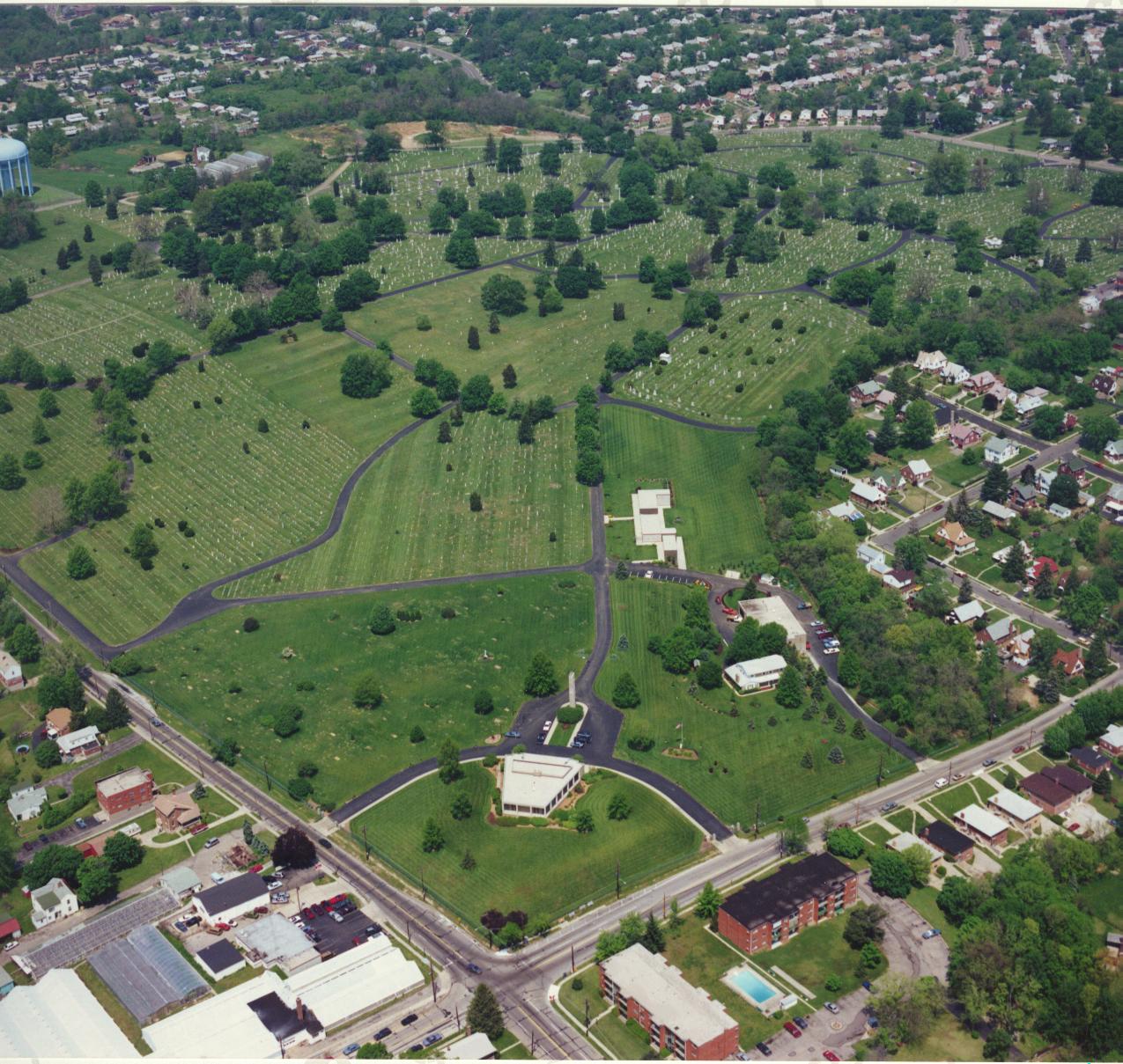 Aerial view of St. Joseph Cemetery, circa 1986